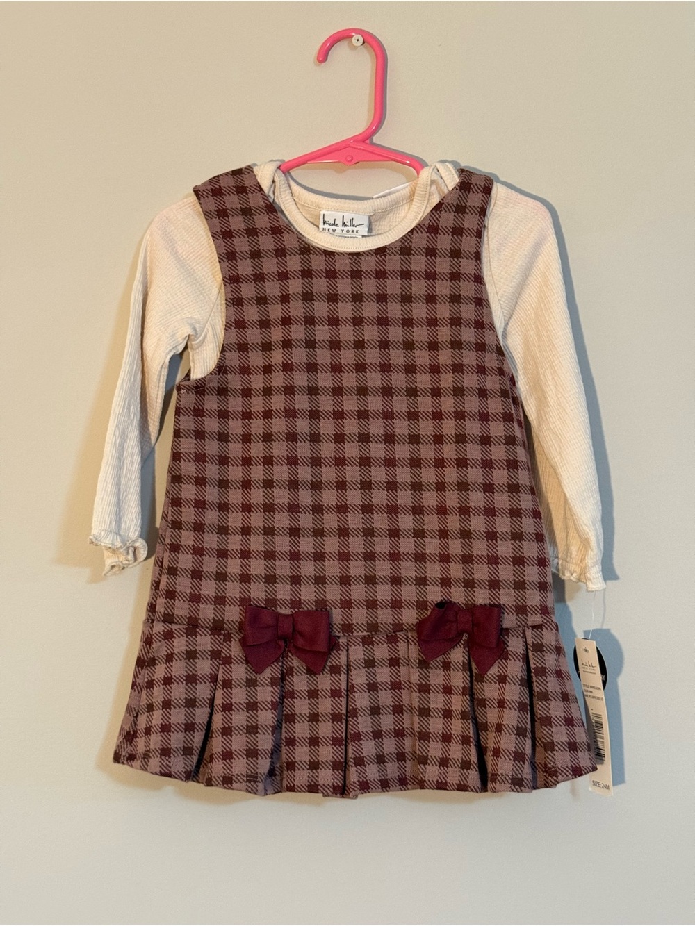 Nicole Miller New York Plaid Bow Jumper Dress NWT 24M